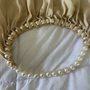 Elegant Pearl-Embellished Beige Georgette Headband